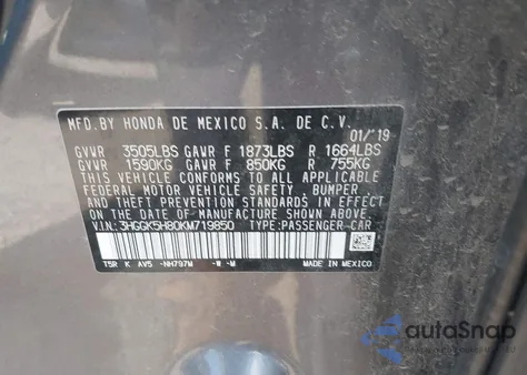 2019 Honda Fit Ex из США, поврежденный, VIN 3HGGK5H80KM719850